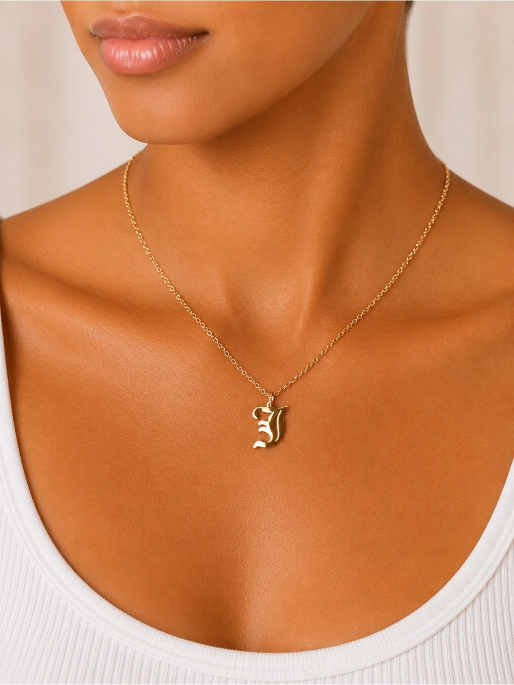 Letter J - Gold Old English Initial Necklace